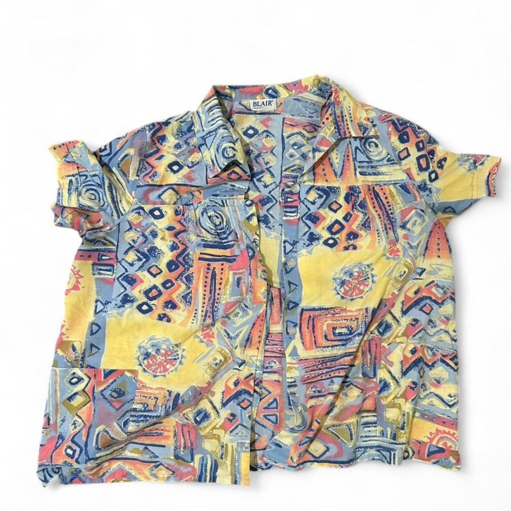 womens retro multi coloured aop‎ vintage 90s button up size 2x